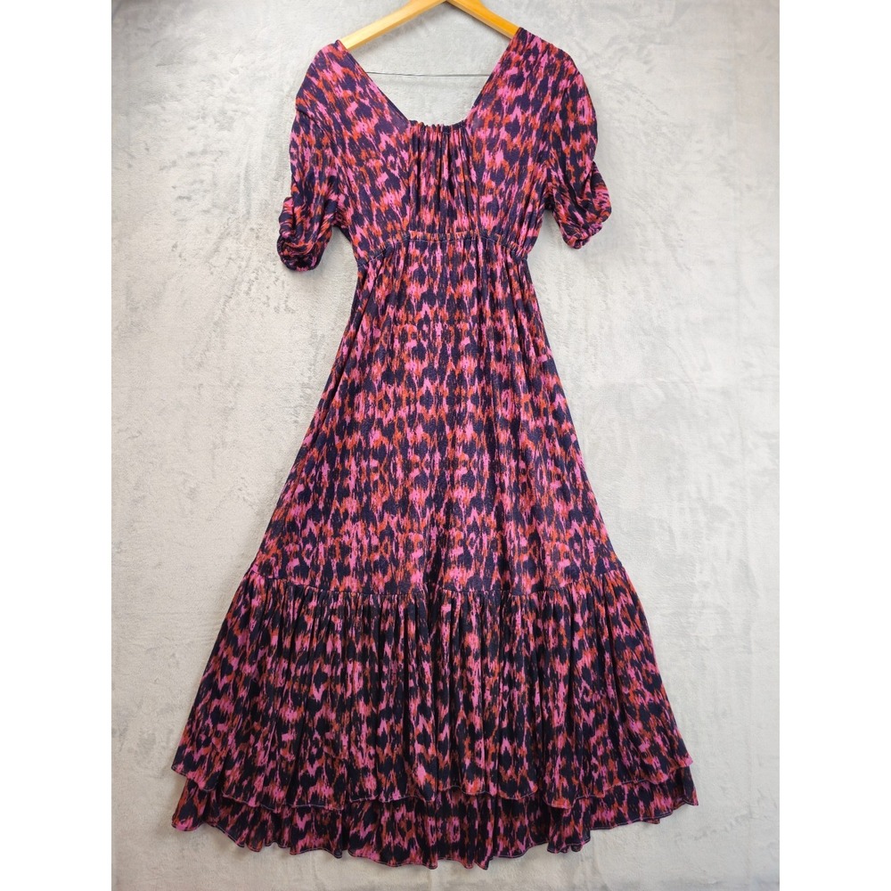 Anthropologie Women's Purple Printed Ruched-Sleeve Mesh Lined Maxi Dress Small - Picture 6 of 6